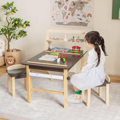 Kids Chairs Set with 2 Storage Bins and Paper Roll-Coffee