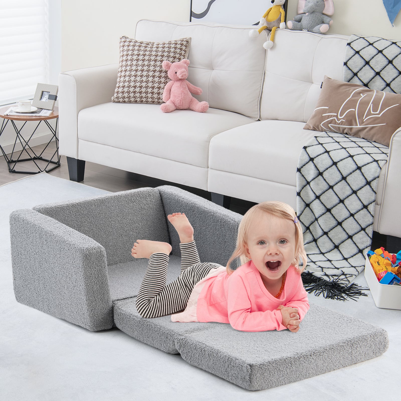 2-in-1 Toddler Fold out Couch with Washable Sofa Cover-M