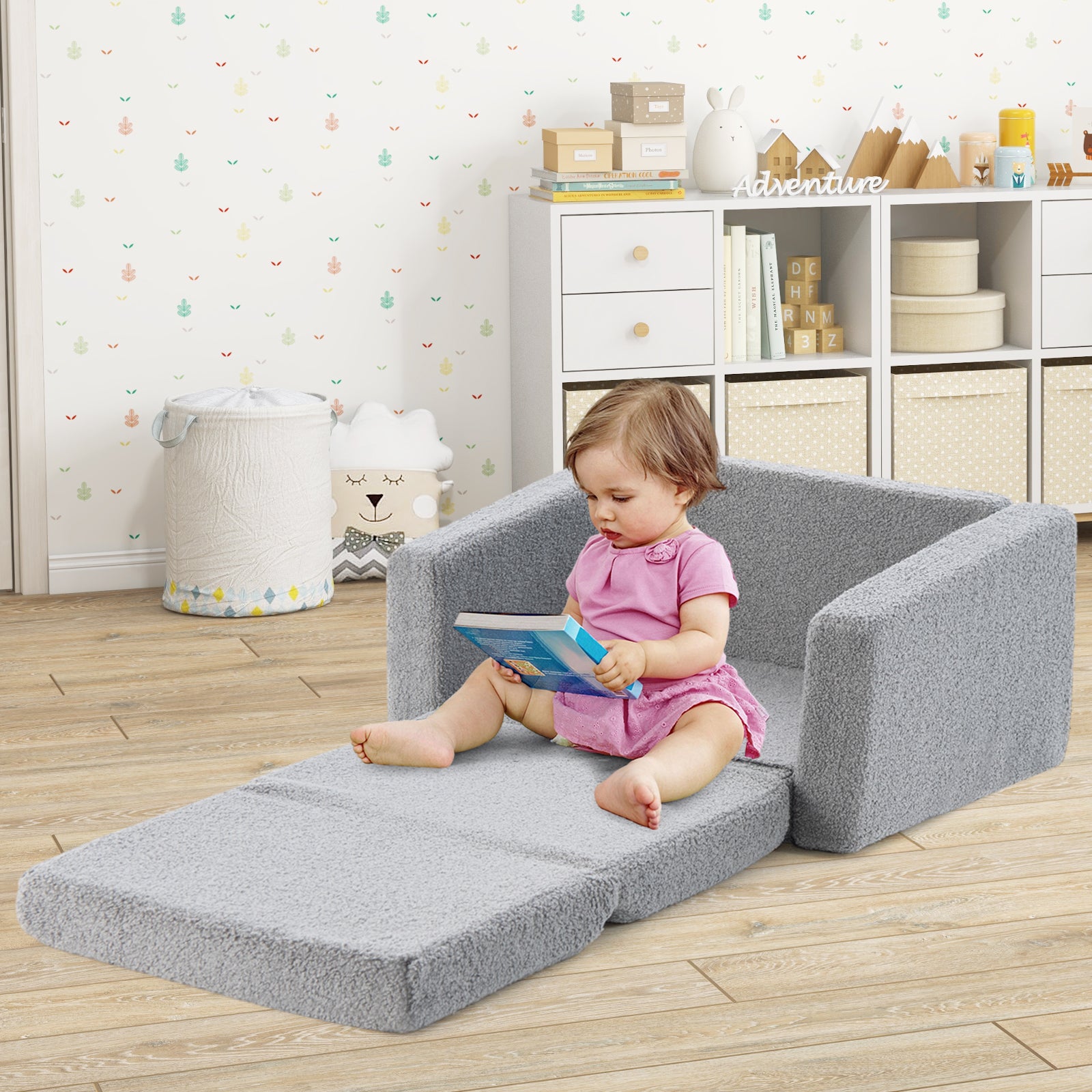 2-in-1 Toddler Fold out Couch with Washable Sofa Cover-M