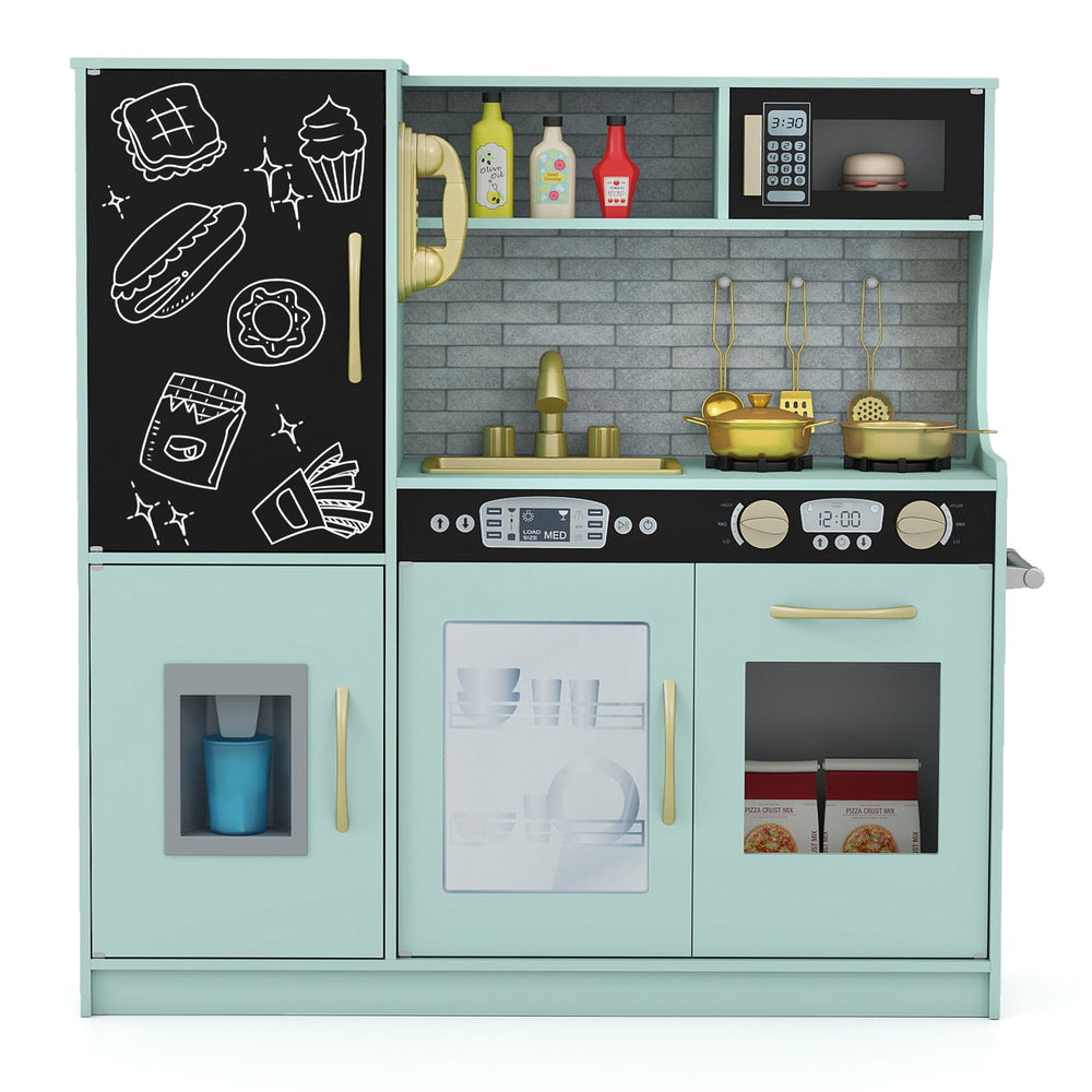 Toddler Pretend Kitchen Playset with Accessories and Simulated Sounds-Green