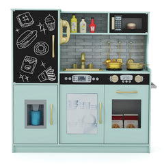 Toddler Pretend Kitchen Playset with Accessories and Simulated Sounds-Green