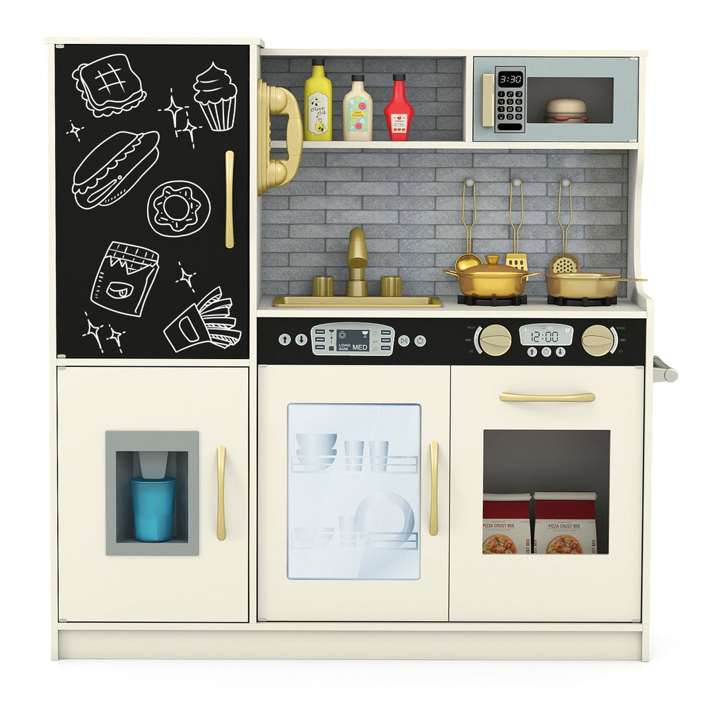 Toddler Pretend Kitchen Playset with Accessories and Simulated Sounds-Beige