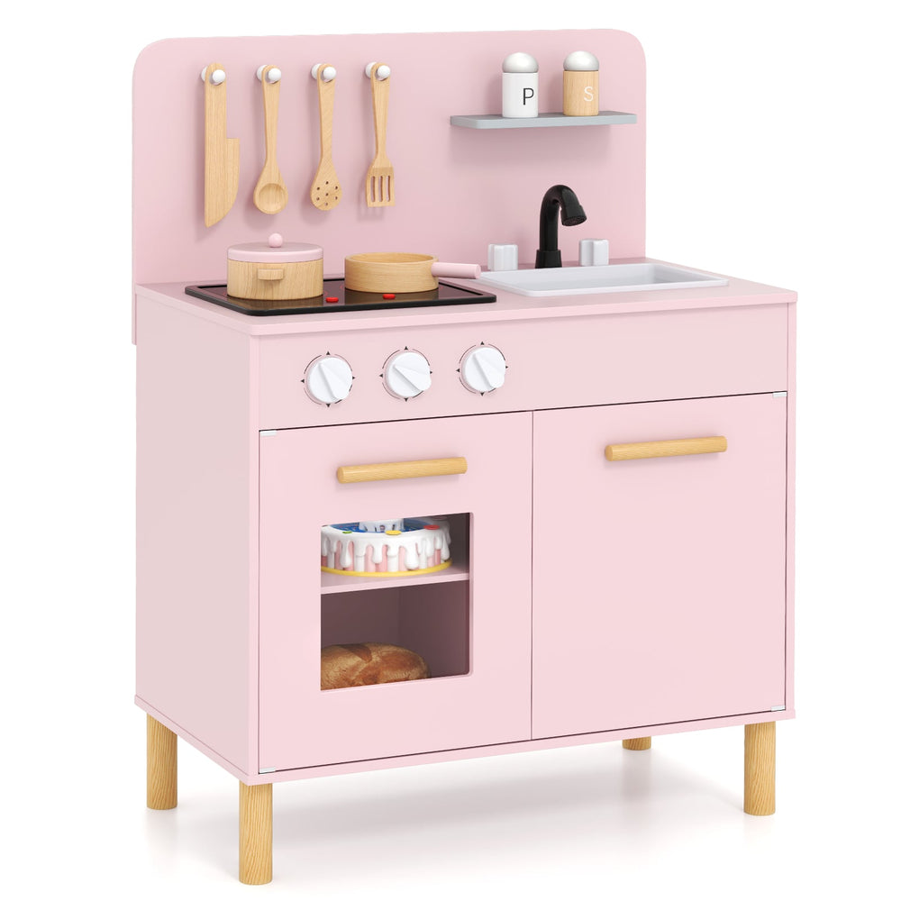 Toddler Pretend Play Kitchen with Light up Stove and Cooking Sounds-Pink