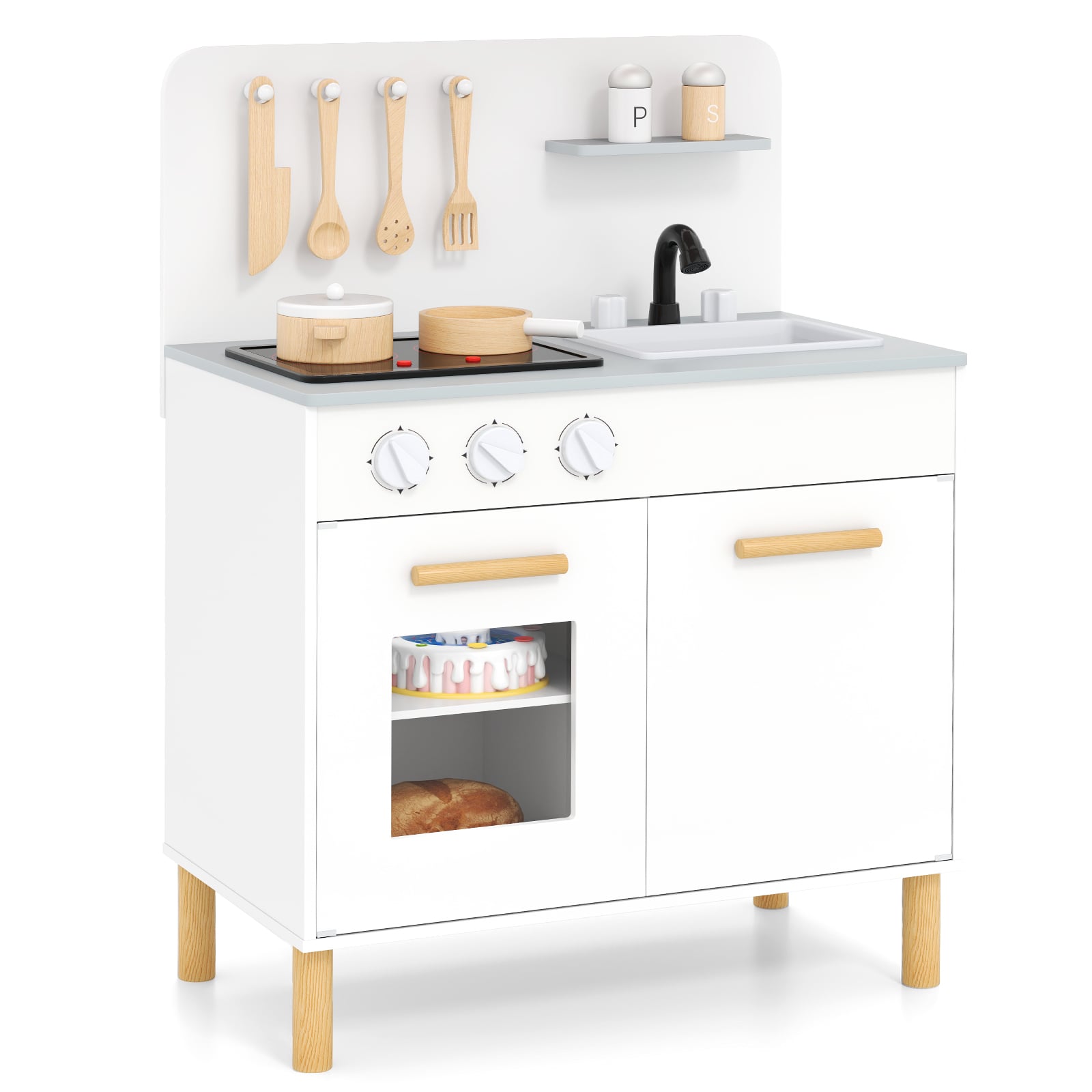 Toddler Pretend Play Kitchen with Light up Stove and Cooking Sounds-White