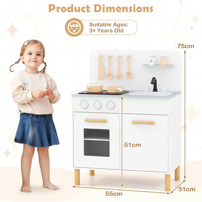 Toddler Pretend Play Kitchen with Light up Stove and Cooking Sounds-White