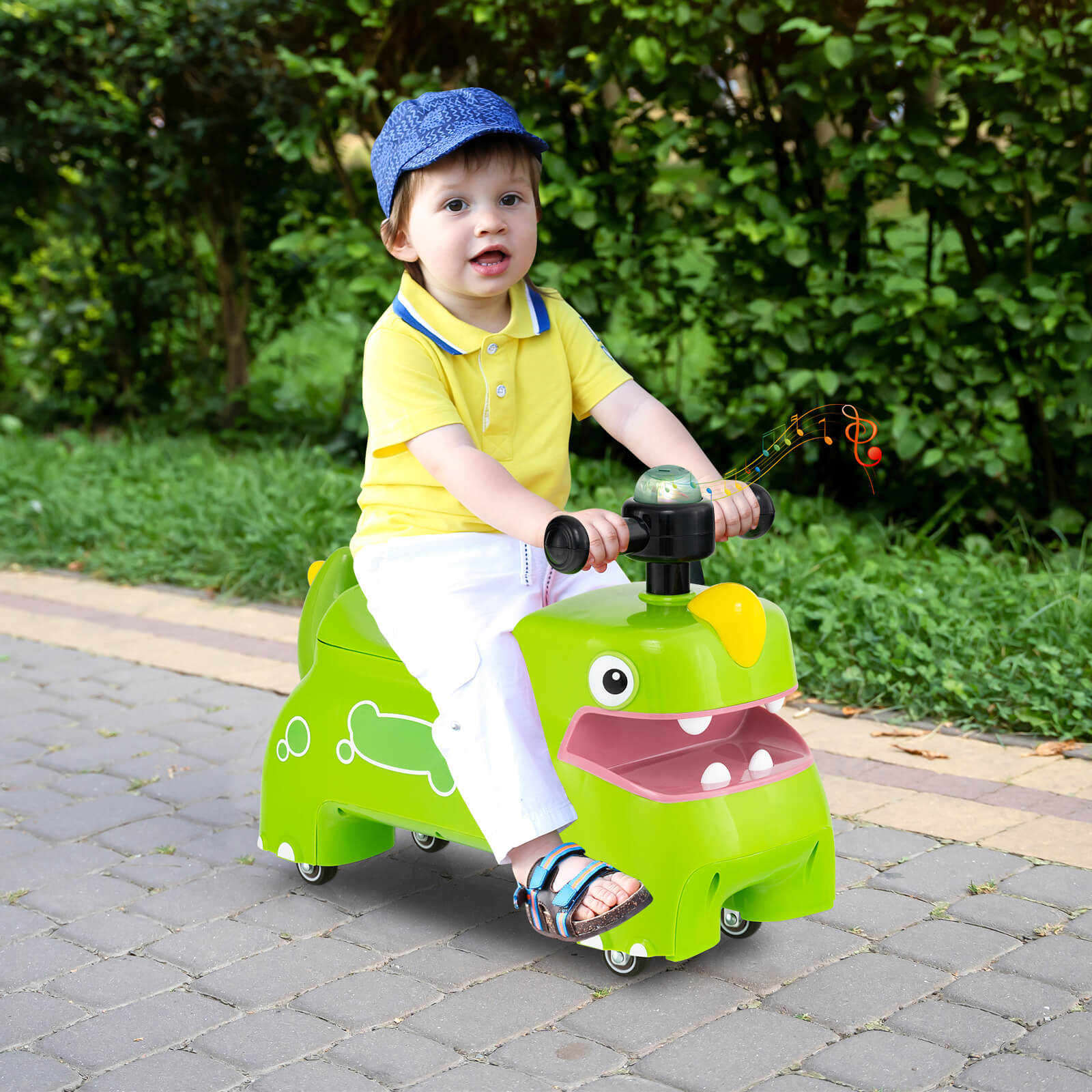 Toddler Ride on Toy with Under Seat Storage with Music and Lights-Green