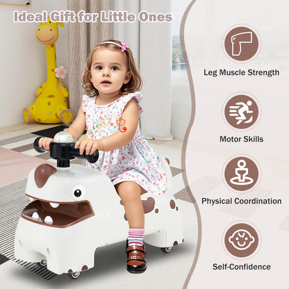 Toddler Ride on Toy with Under Seat Storage with Music and Lights-White