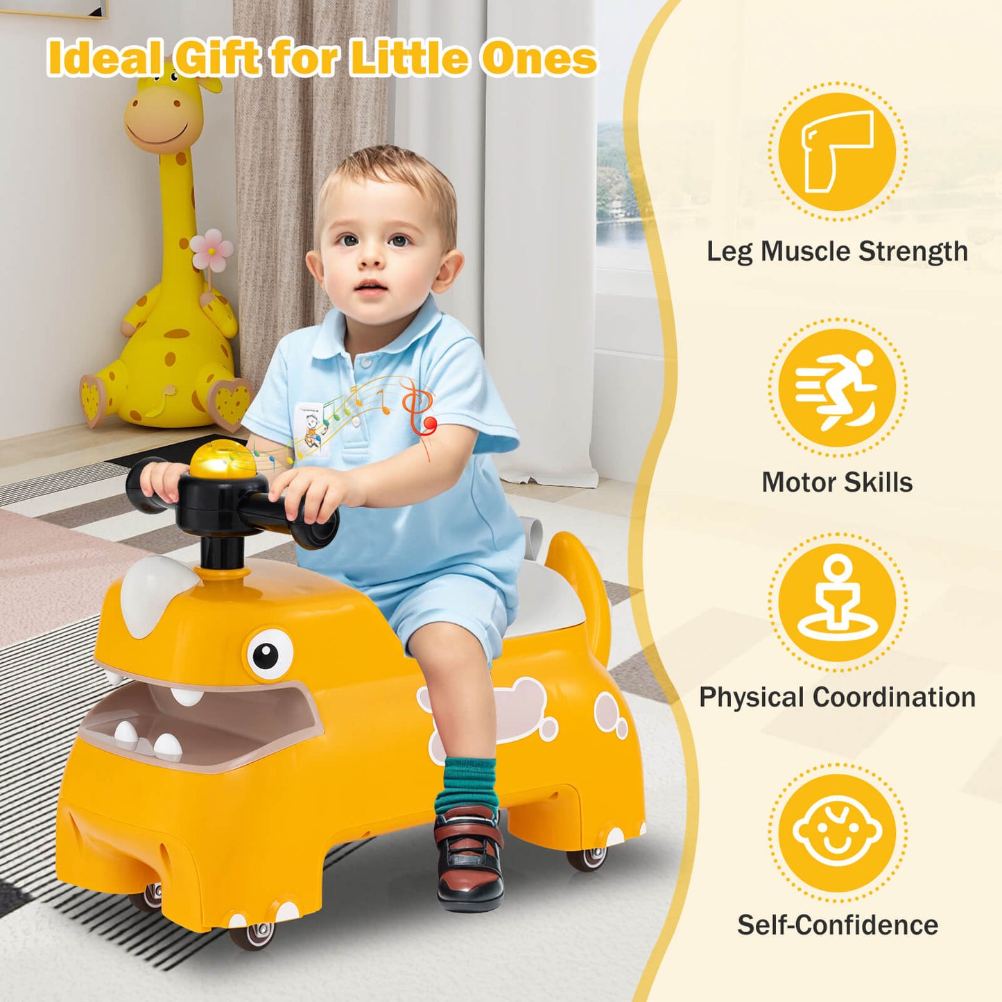 Toddler Ride on Toy with Under Seat Storage with Music and Lights-Yellow