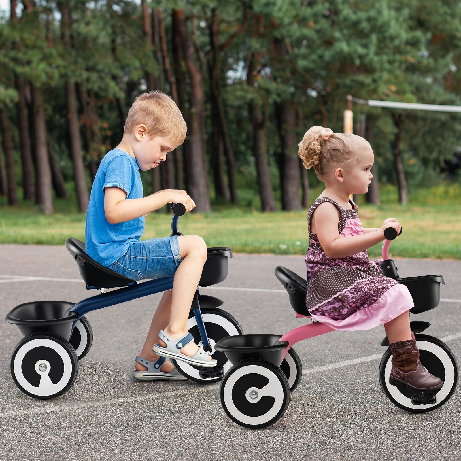 Toddler Tricycle Kids Trike with Adjustable Seat for 1.5-5 Years Old-Navy