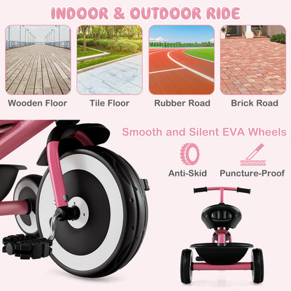 Toddler Tricycle Kids Trike with Adjustable Seat for 1.5-5 Years Old-Pink