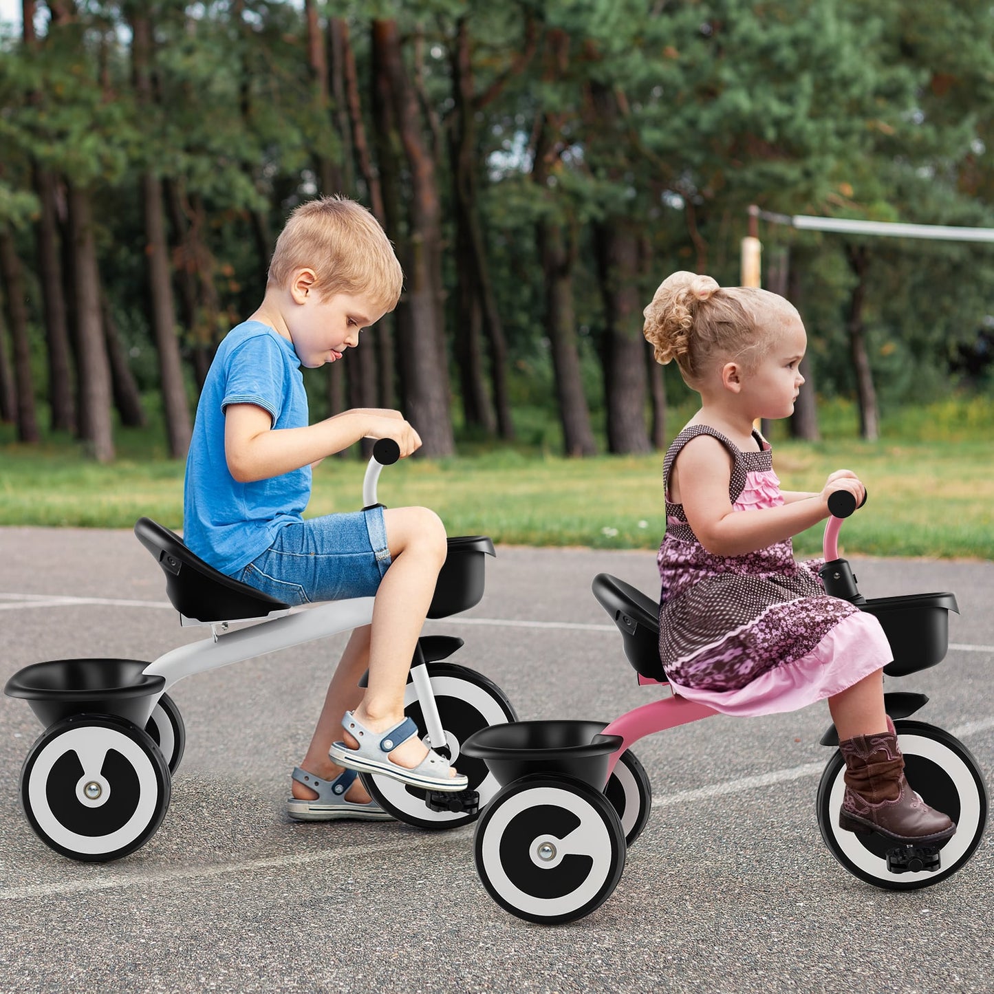 Toddler Tricycle Kids Trike with Adjustable Seat for 1.5-5 Years Old-White