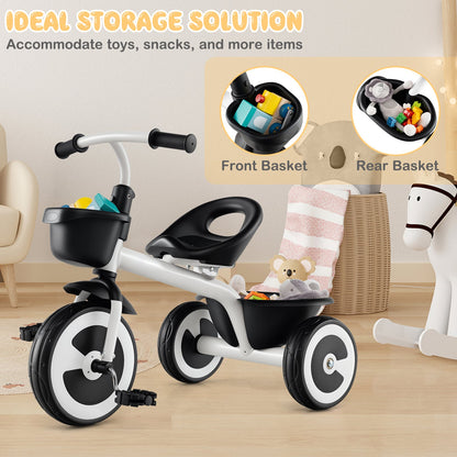 Toddler Tricycle Kids Trike with Adjustable Seat for 1.5-5 Years Old-White