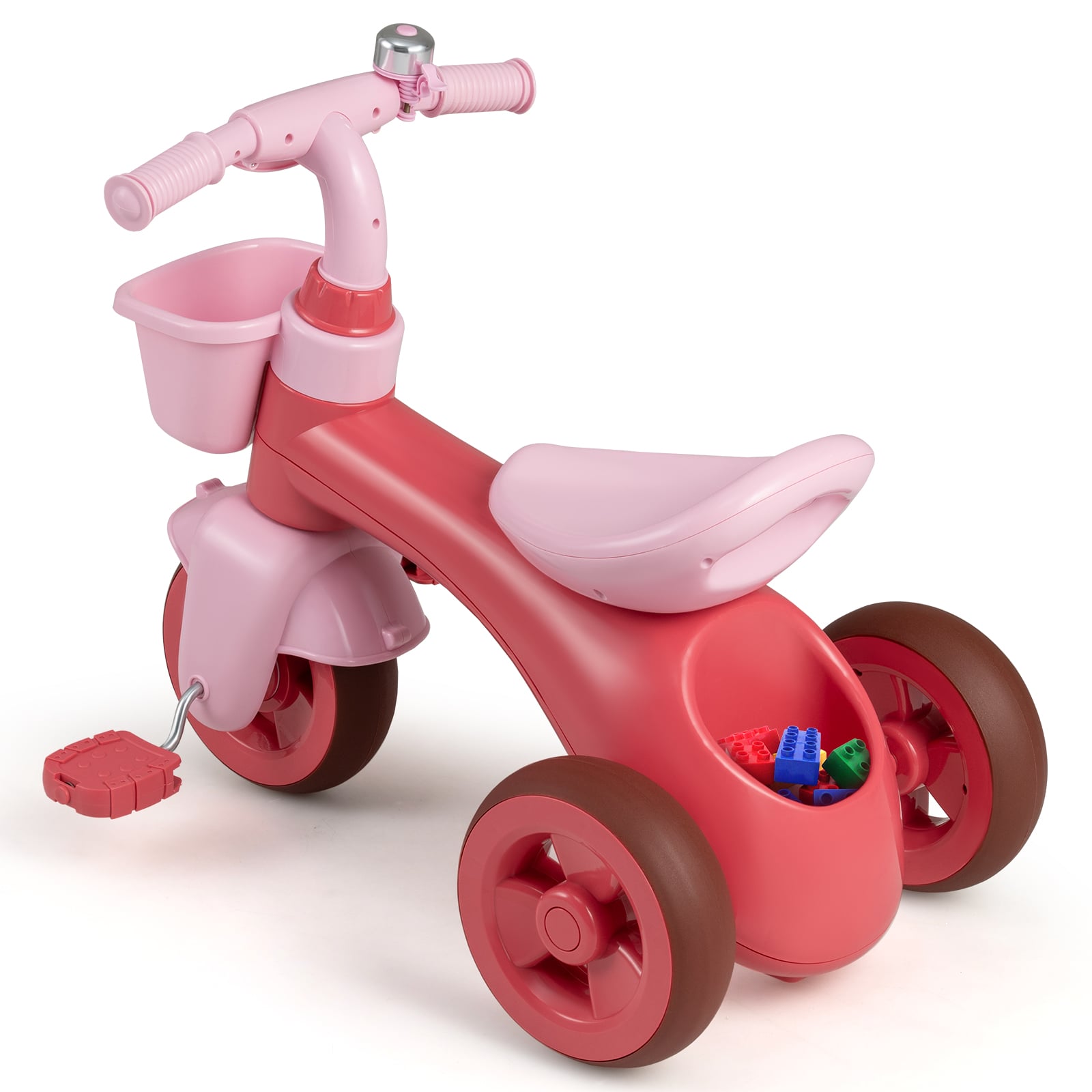 Toddler Tricycle with Limited Steering and Front Storage Basket and Bell-Pink