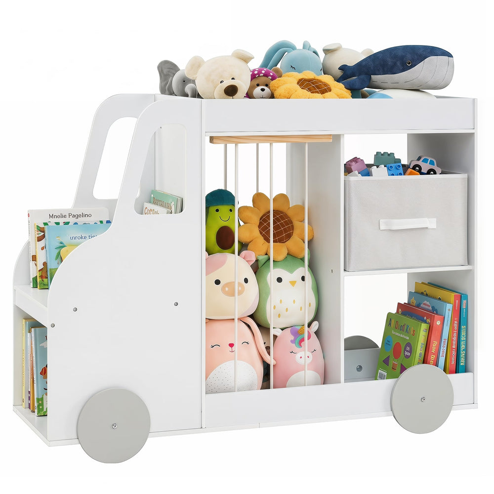 Toy Storage Organizer with Open Shelves & Fabric Drawer for Playroom Nursery-White