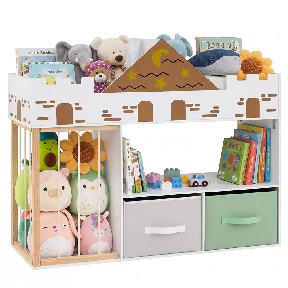 Toy Storage Organizer with Stuffed Animal Storage and Open Shelves-White