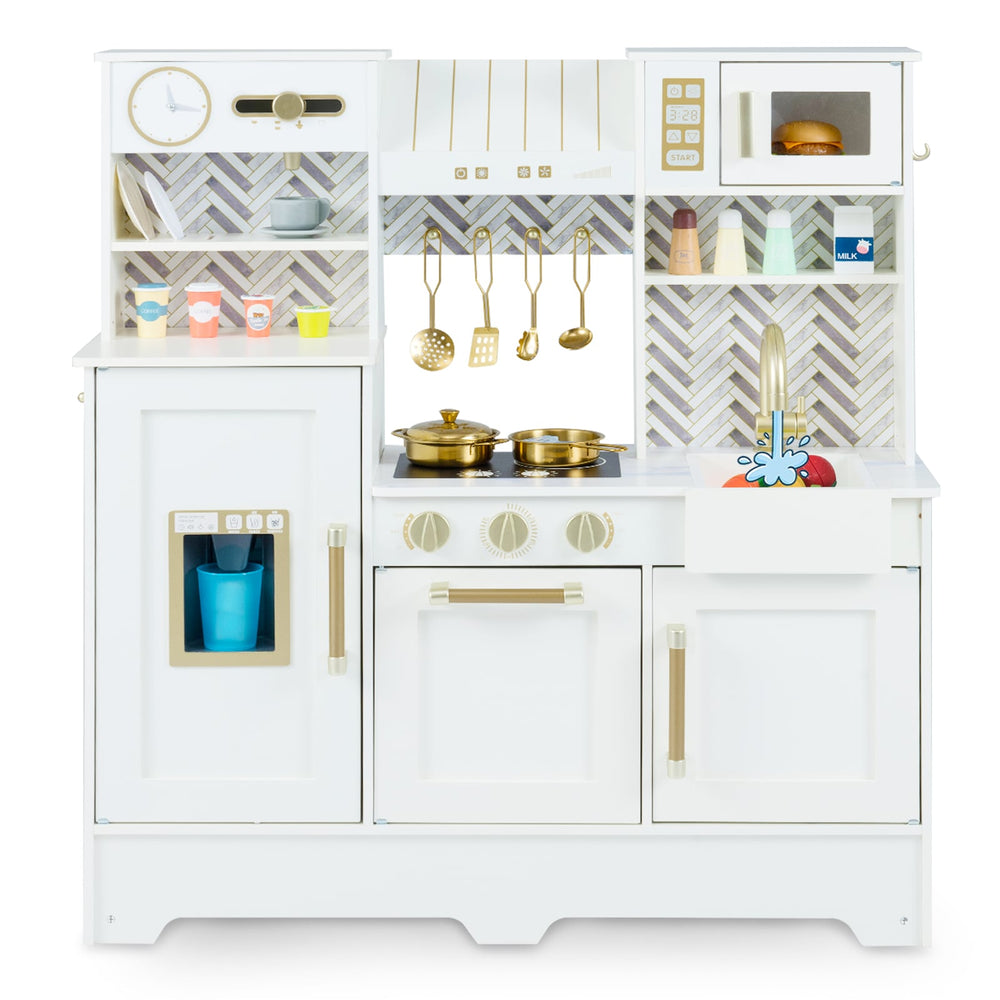 Toy Kitchen Playset with Coffee Station and Range Hood for Kids-White