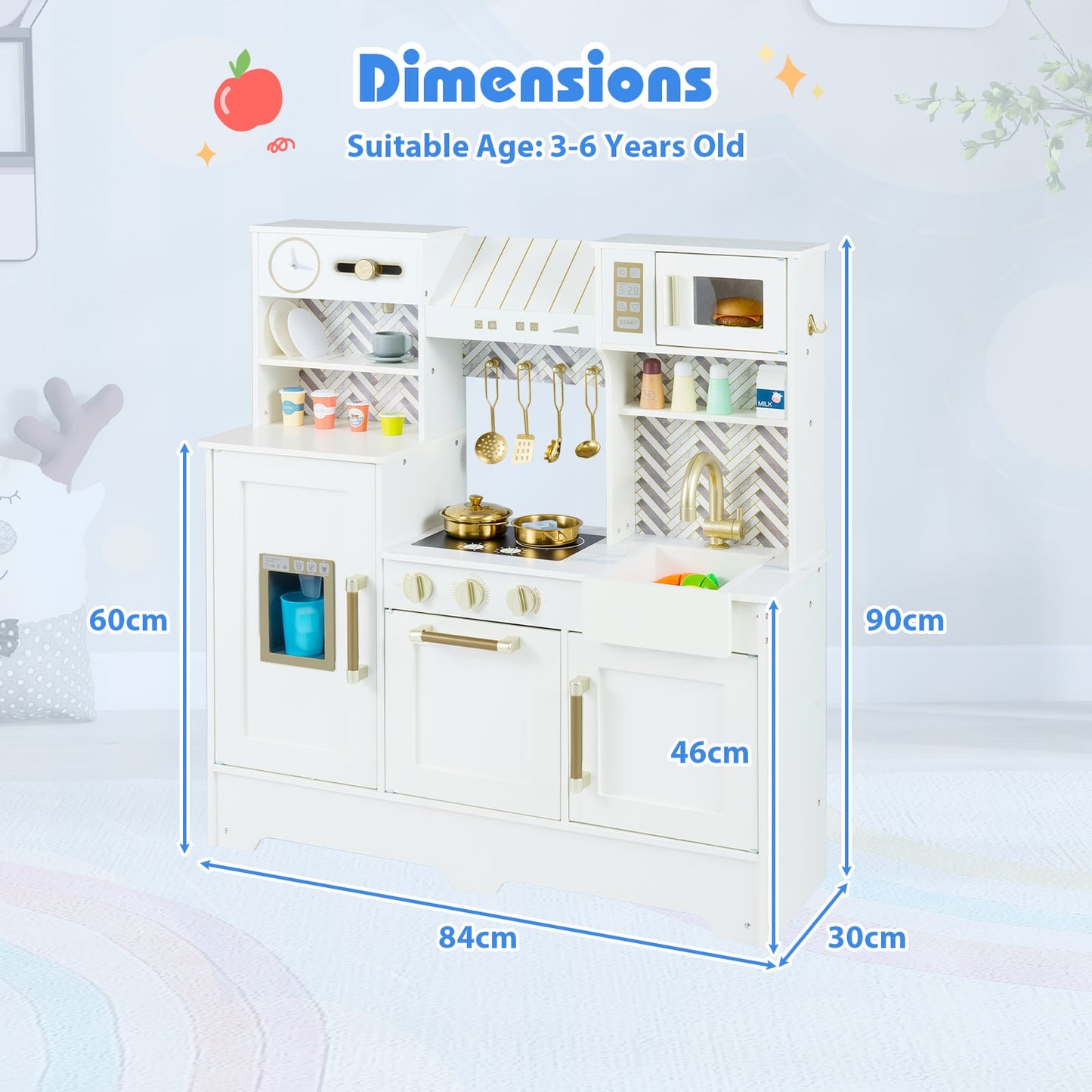 Toy Kitchen Playset with Coffee Station and Range Hood for Kids-White