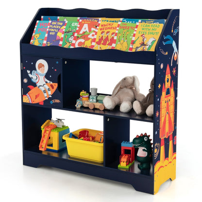 Toy Storage Organizer Display Stand with Book Shelf-Dark Blue
