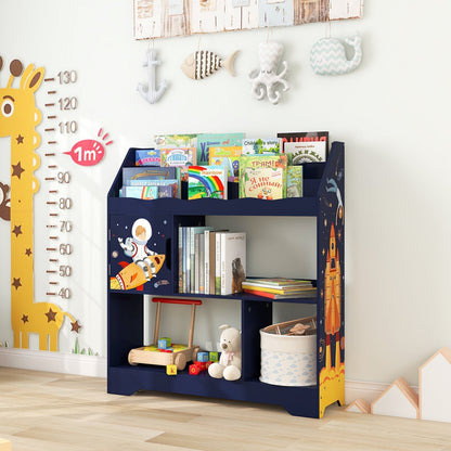Toy Storage Organizer Display Stand with Book Shelf-Dark Blue