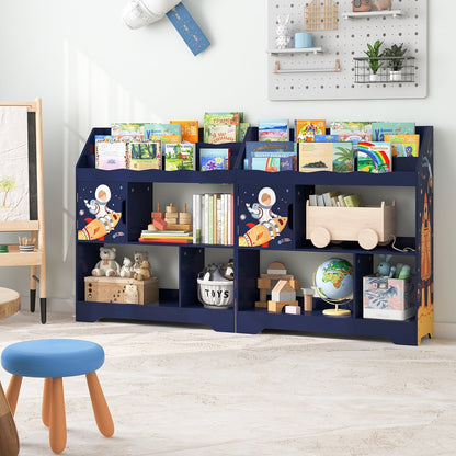 Toy Storage Organizer Display Stand with Book Shelf-Dark Blue
