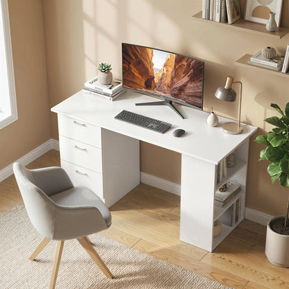 HOMCOM Computer Desk, Home Office Desk, Writing Table, PC Workstation with 3 Storage Shelves and 3 Drawers for Working, Study, 120 x 49 x 72 cm, White