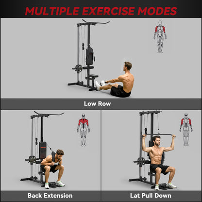 SPORTNOW Pull Up Station, Power Cage with Adjustable Seat, for Home Gym - Black