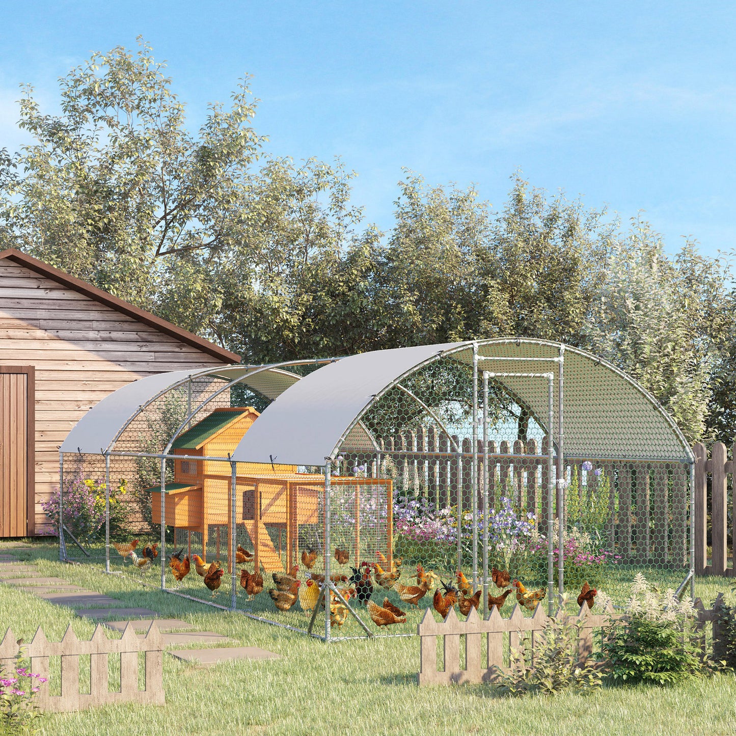 PawHut Walk In Chicken Run Galvanised Chicken Coop Hen Poultry House Cage Pet Playpen Garden with Water-Resist Covers