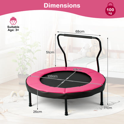 Trampoline for Kids Indoor Outdoor Fitness Trampoline with Handlebar-Pink