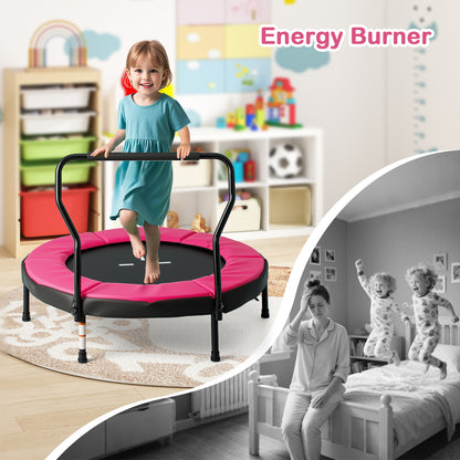 Trampoline for Kids Indoor Outdoor Fitness Trampoline with Handlebar-Pink