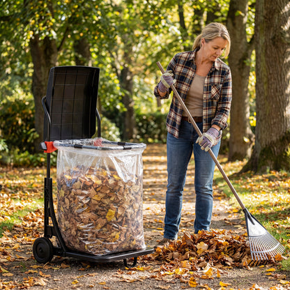Trash Bag Holder with Wheels Moving Leaf Bag Stand Cart Yard Waste Can with Lid