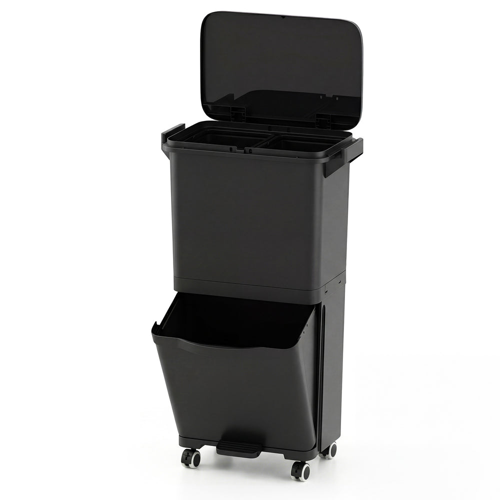Trash Can with 2 Removable Bins and Tilting Compartment for Kitchen Office-Black