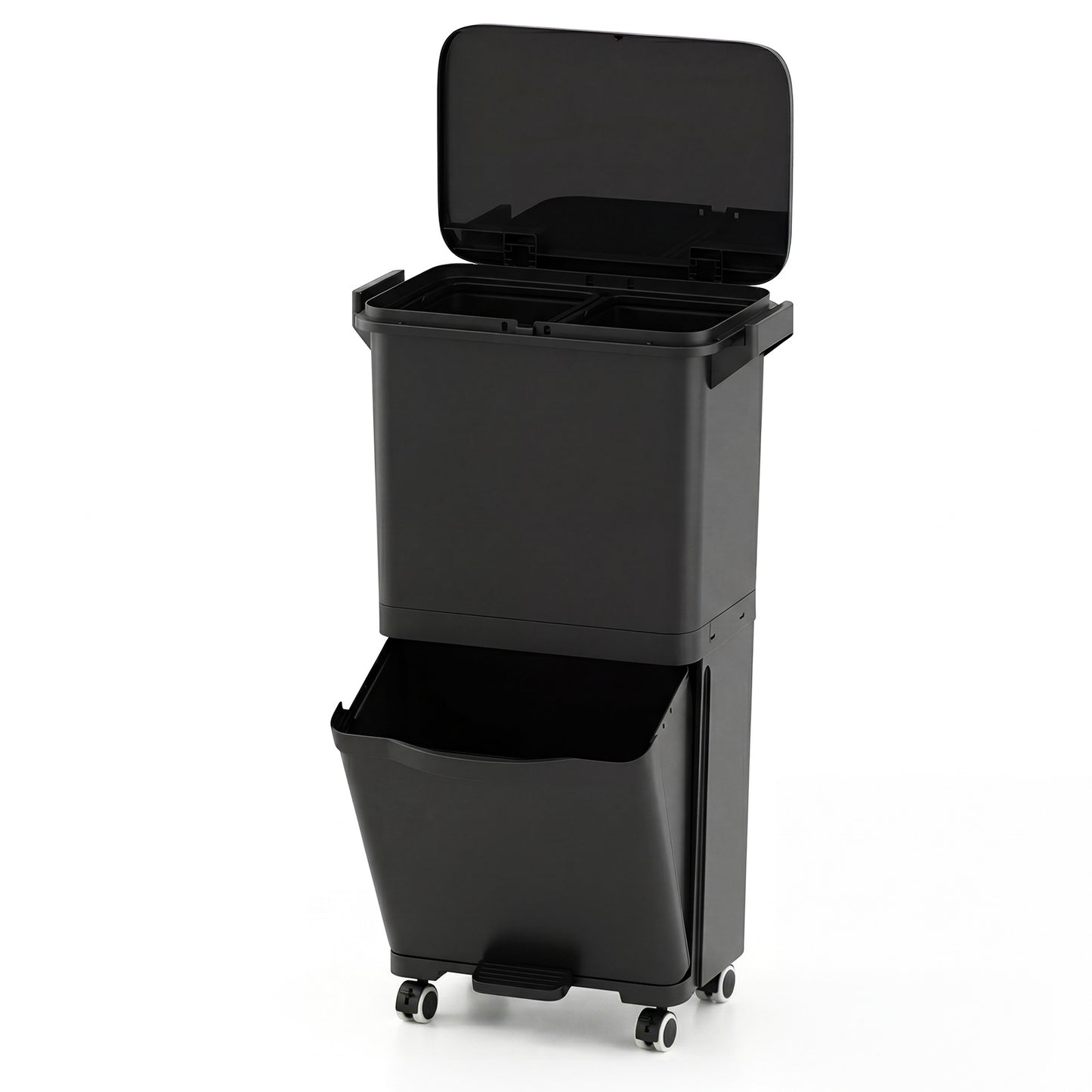 Trash Can with 2 Removable Bins and Tilting Compartment for Kitchen Office-Black