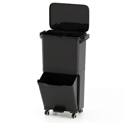Trash Can with 2 Removable Bins and Tilting Compartment for Kitchen Office-Black