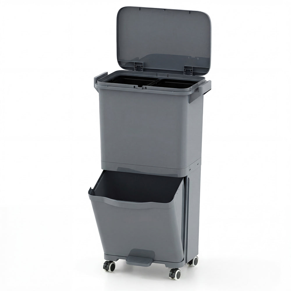 Trash Can with 2 Removable Bins and Tilting Compartment for Kitchen Office-Grey