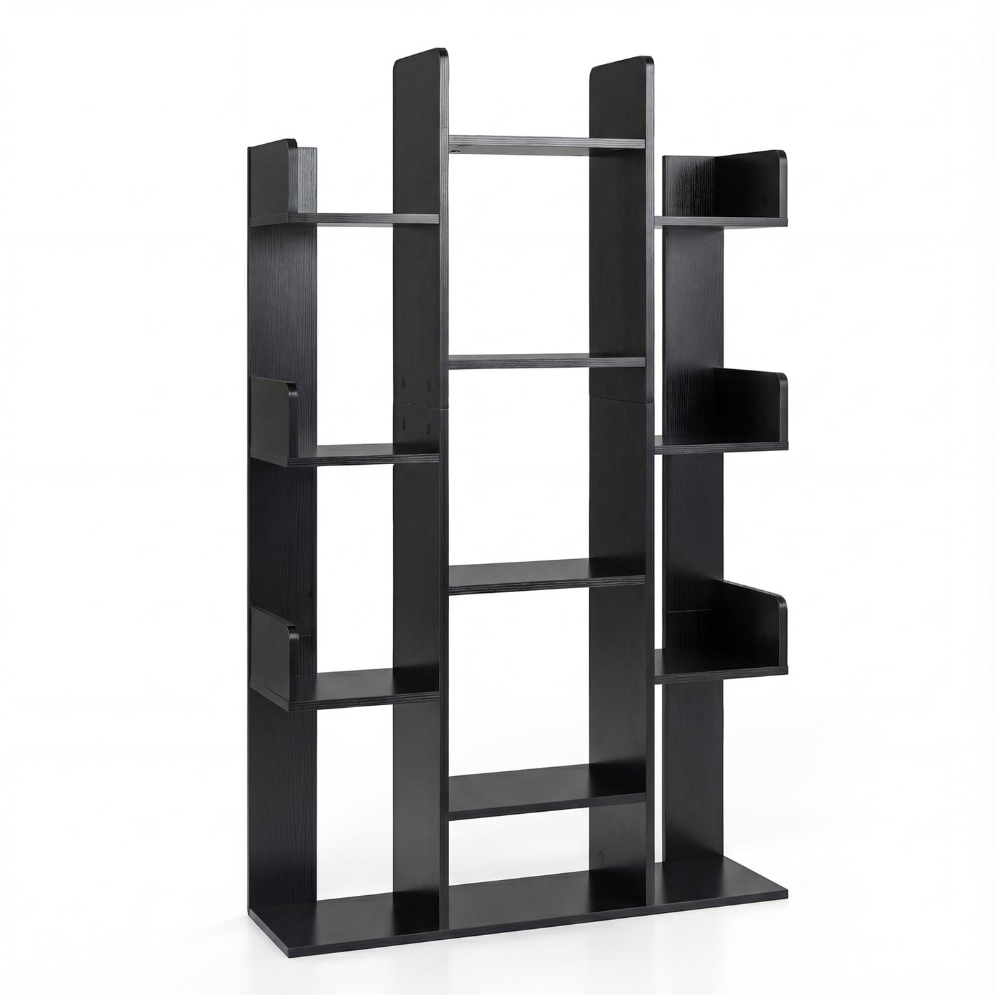 Tree Bookshelf Corner Books Storage Organizer with 13 Open Shelves-Black