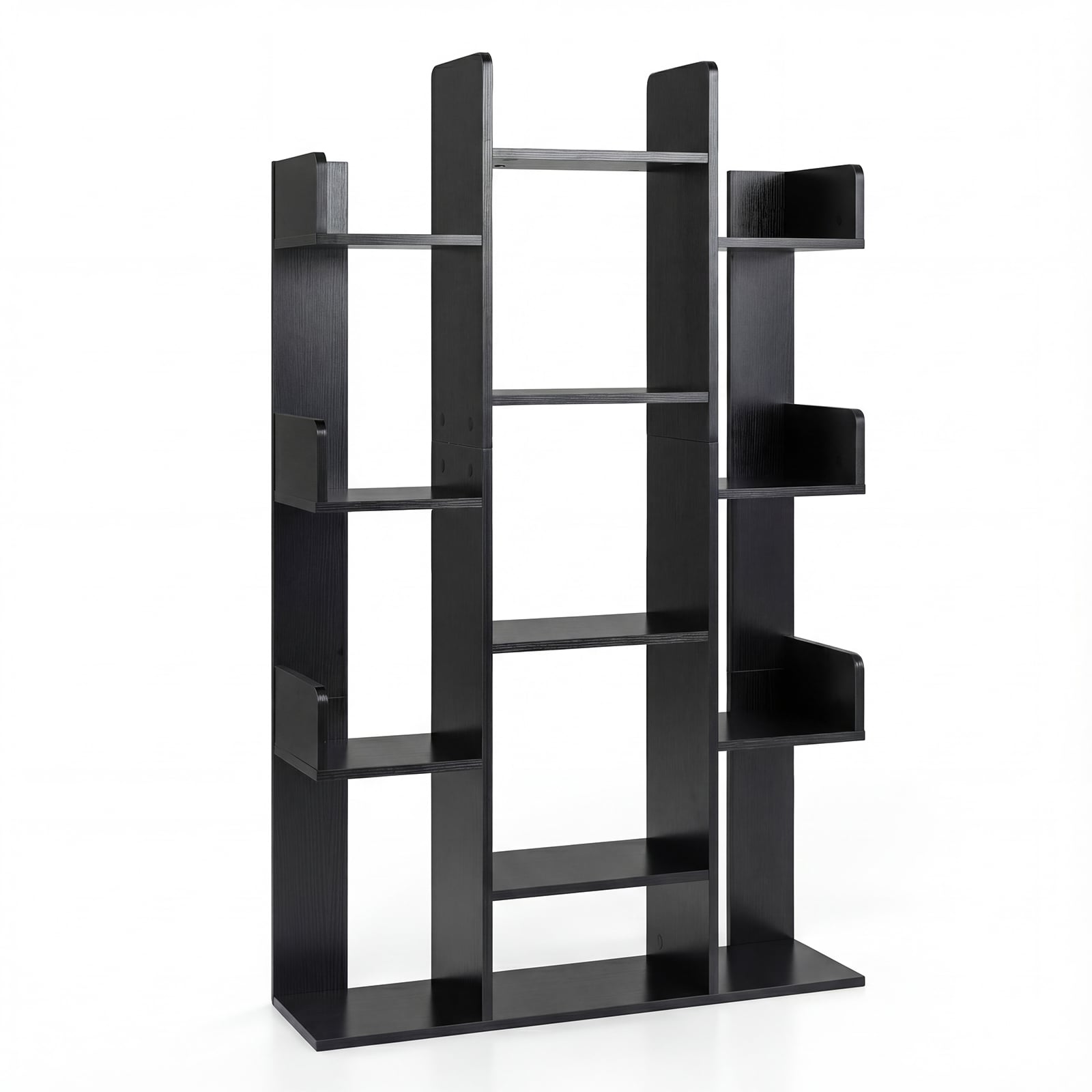 Tree Bookshelf Corner Books Storage Organizer with 13 Open Shelves-Black