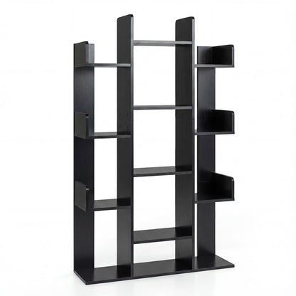 Tree Bookshelf Corner Books Storage Organizer with 13 Open Shelves-Black
