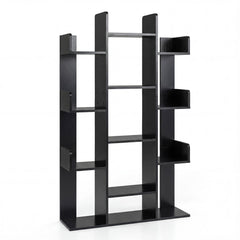 Tree Bookshelf Corner Books Storage Organizer with 13 Open Shelves-Black