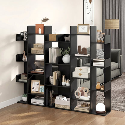 Tree Bookshelf Corner Books Storage Organizer with 13 Open Shelves-Black