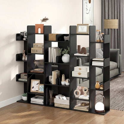 Tree Bookshelf Corner Books Storage Organizer with 13 Open Shelves-Black