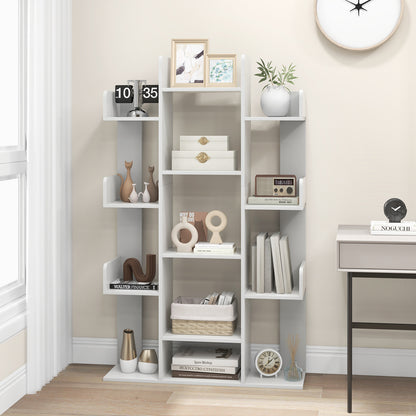 Tree Bookshelf Corner Books Storage Organizer with 13 Open Shelves-Grey