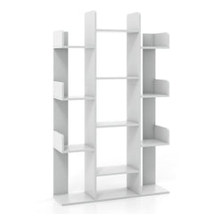 Tree Bookshelf Corner Books Storage Organizer with 13 Open Shelves-Grey