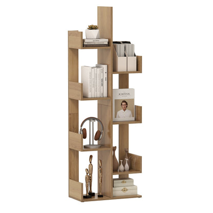 Tree-Shaped Bookshelf with 8 Storage Shelves-Natural