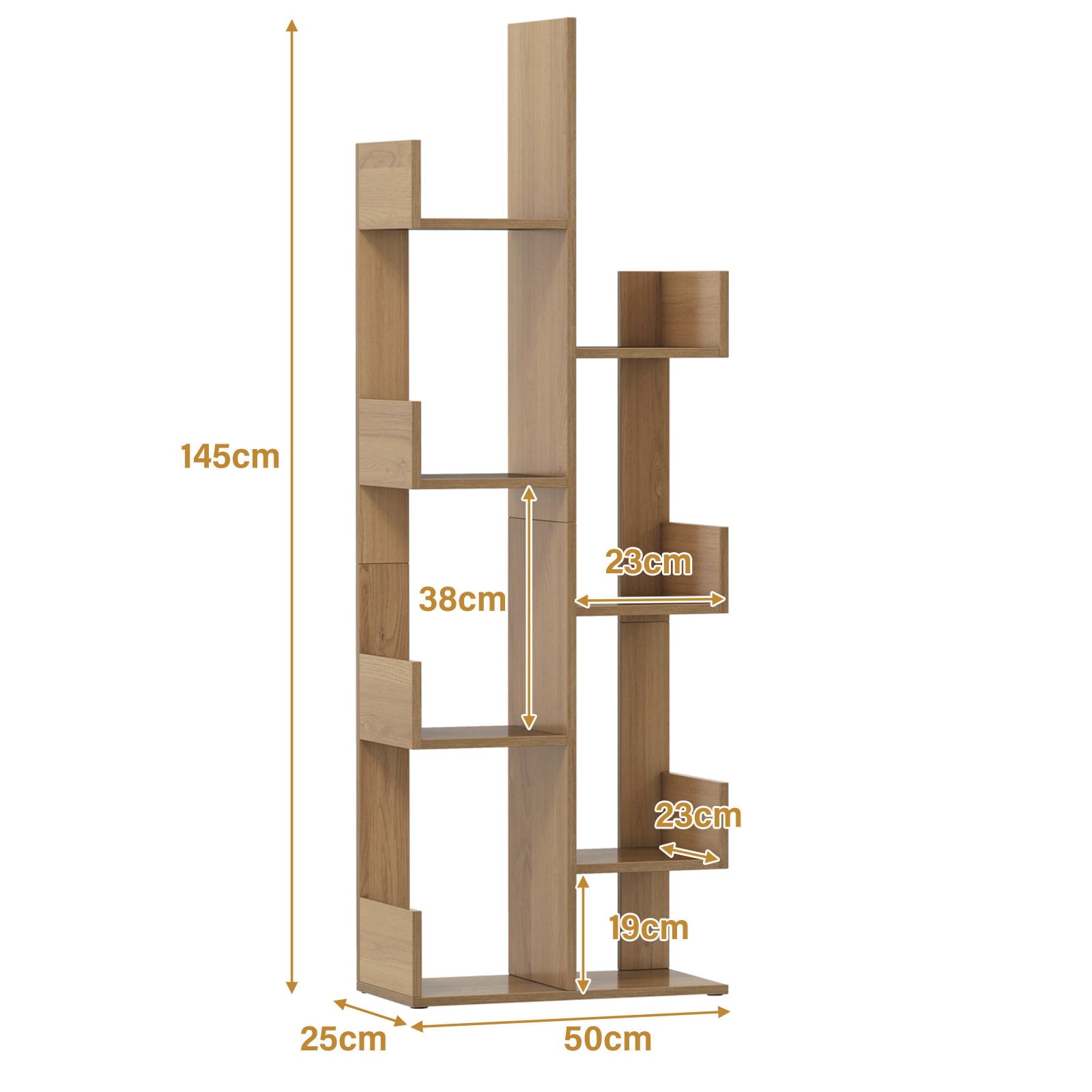 Tree-Shaped Bookshelf with 8 Storage Shelves-Natural