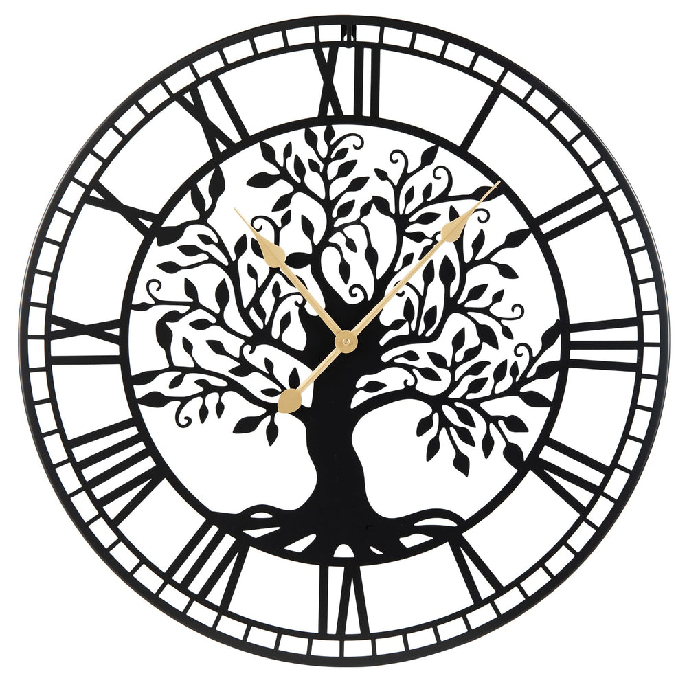 Tree of Life Non-Ticking Metal Wall Clock for Living Room Bedroom Kitchen-Black