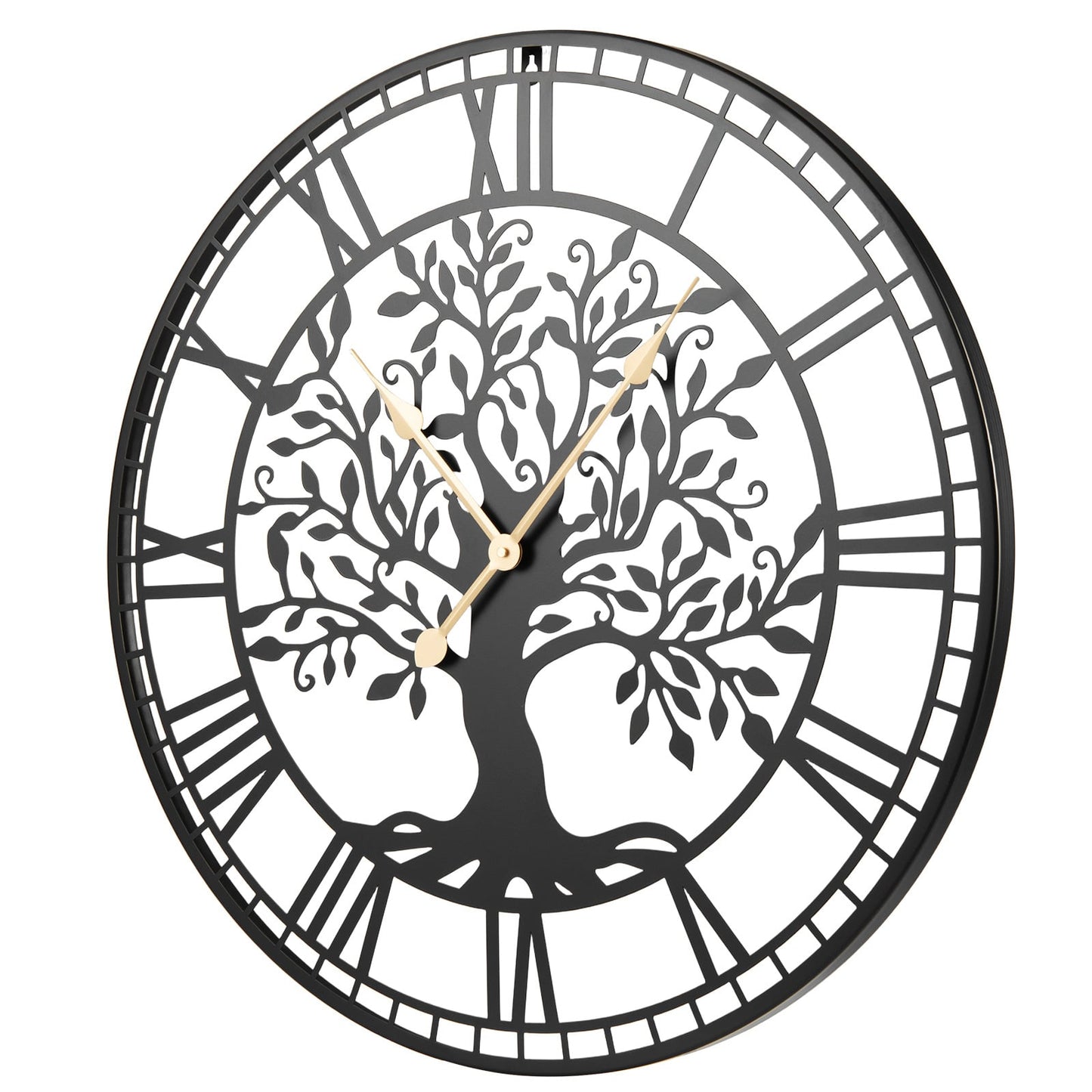 Tree of Life Non-Ticking Metal Wall Clock for Living Room Bedroom Kitchen-Black