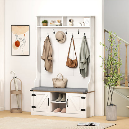4-in-1 Hall Tree with Cushioned Bench and Shoe Storage for Living Room-White