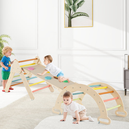 5-in-1 Triangle Climbing Toys with Arch Ramp for 1+ Years Old-Macaron