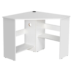 Triangle Corner Computer Desk with Open Shelf and Cable Holes-White