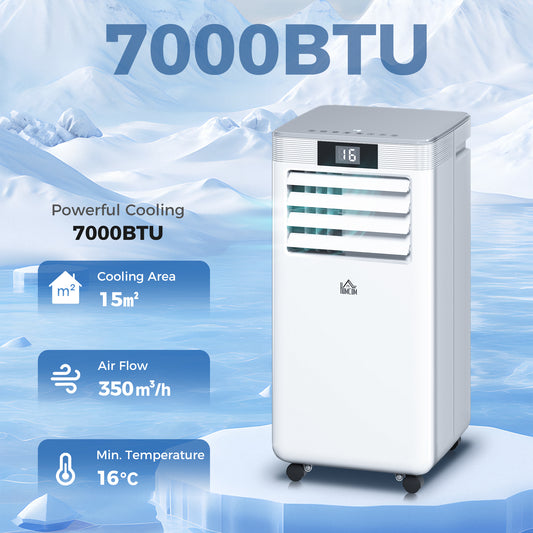 HOMCOM 7000 BTU Air Conditioning Unit, 3-in-1 Portable Air Conditioner, Dehumidifier, Cooling Fan with Remote Control, LED Display, 2 Speeds, 24H Timer, Window Venting Kit, 15mÂ²